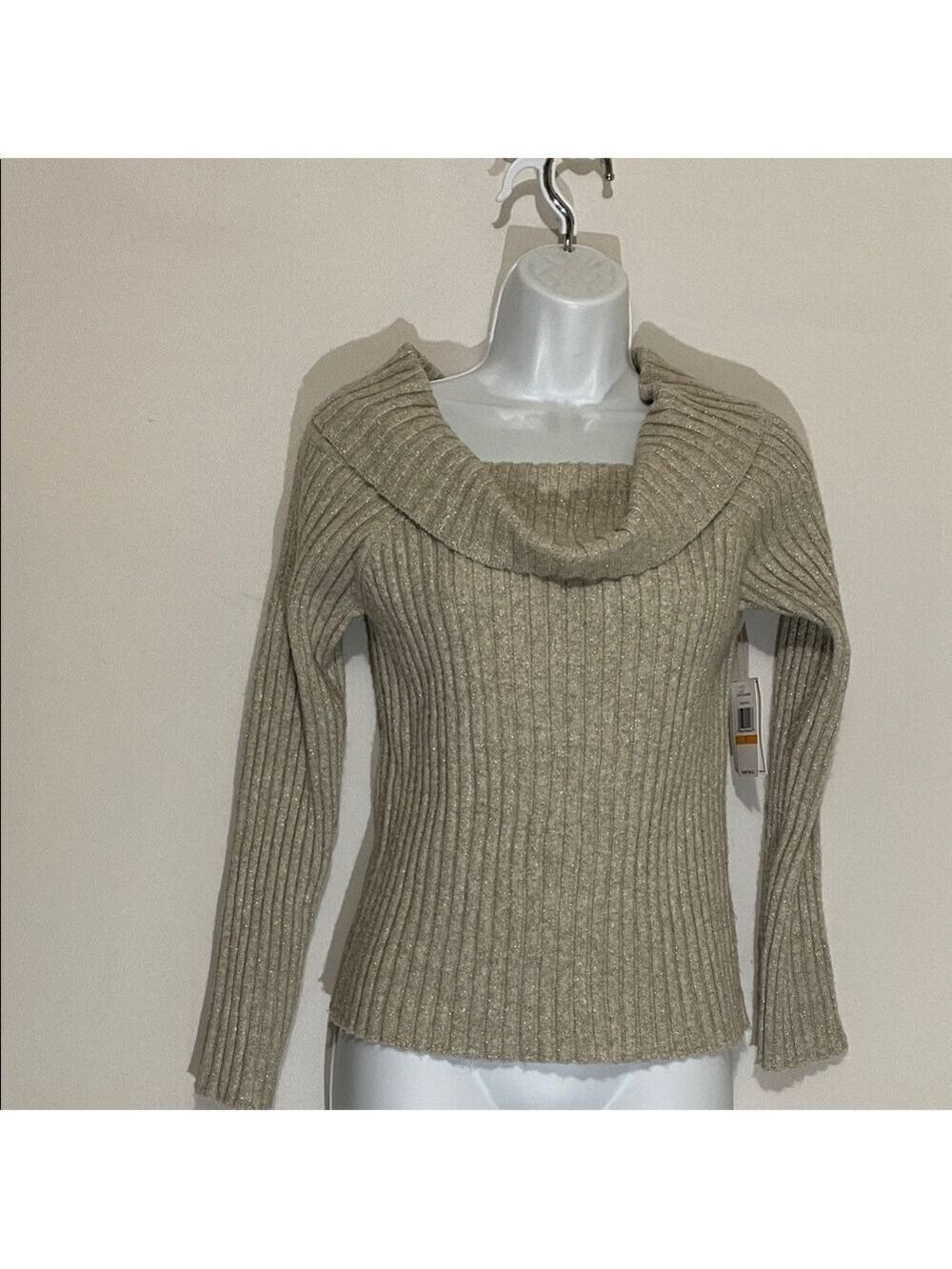 1.STATE Women's Ribbed Cowl-Neck Knit Sweater - Beige